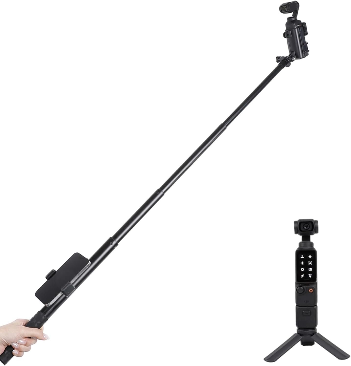 PellKing 155cm/61 Selfie Stick for Osmo Pocket 3 + Protective Cage Extension Adapter Frame