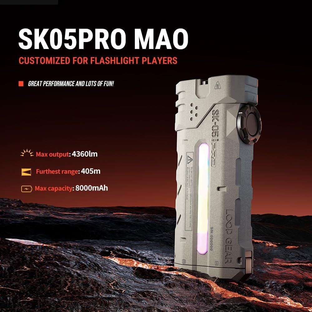 LOOP GEAR SK05 PRO Mao EDC Flashlight 4360 Lumens, 8000mAh Rechargeable LED Flashlight & Power Bank, 3-in-1 Lighting Modes (Flood/Spot/Side Light) - Image 2