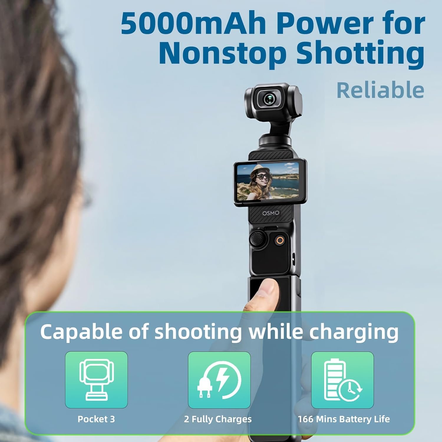 Compatible with DJI Osmo Pocket 3 Battery Handle, 5000mAh Portable Power Handle, 22.5W Fast Charging - Image 3