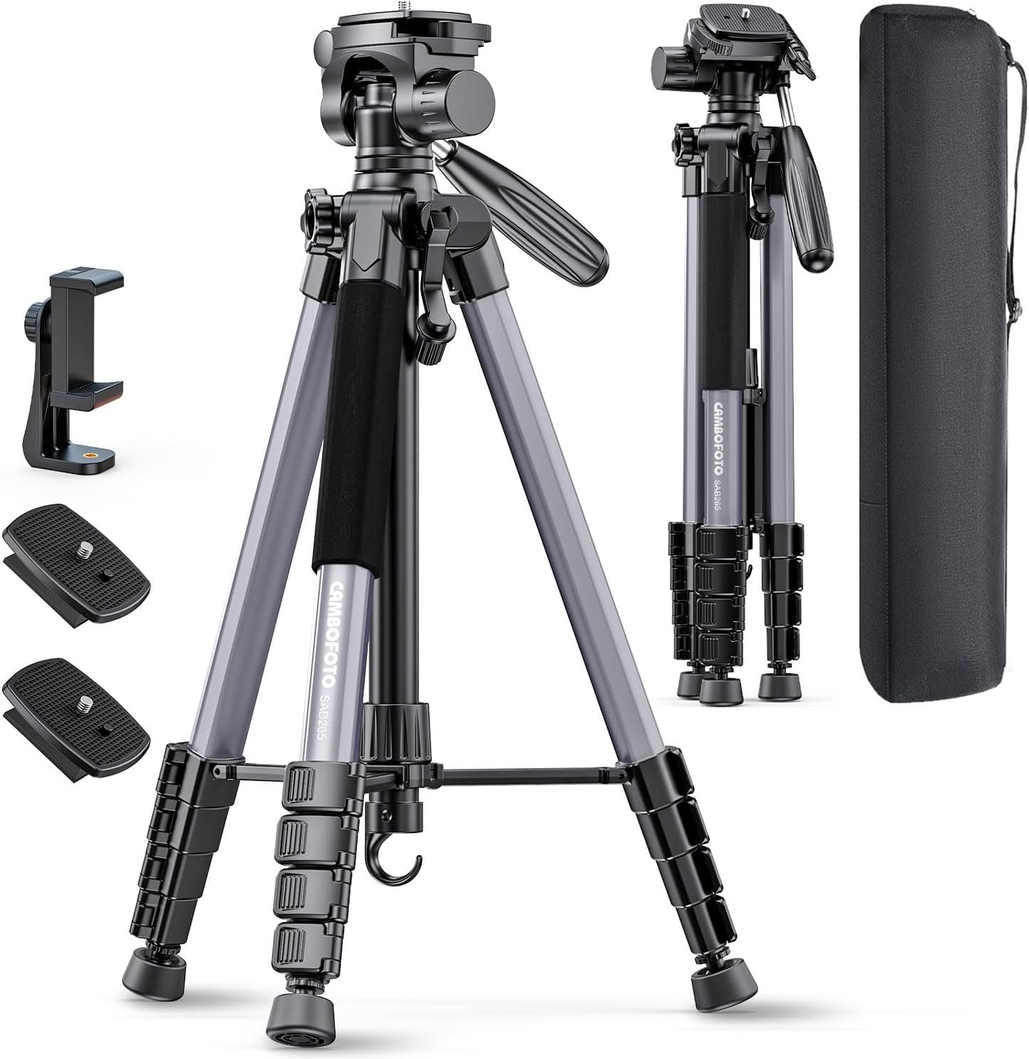 CAMBOFOTO 74"-Camera-Tripod, Professional Aluminum Tripod/Leg Stand