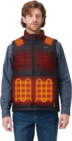 ORORO Men’s Heated Vest with 7 Heat Zones, Dual-Control Heating Vest with USB-C Rechargeable Battery