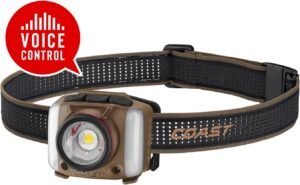 Coast FL97R Voice-Controlled 1200 Lumen Rechargeable LED Headlamp with Pure Beam® Spot & Flood, ARC Lighting, Red & Green Color Modes, Glide Focus™ Radial Arm Dial and USB-C Charge Port, Desert