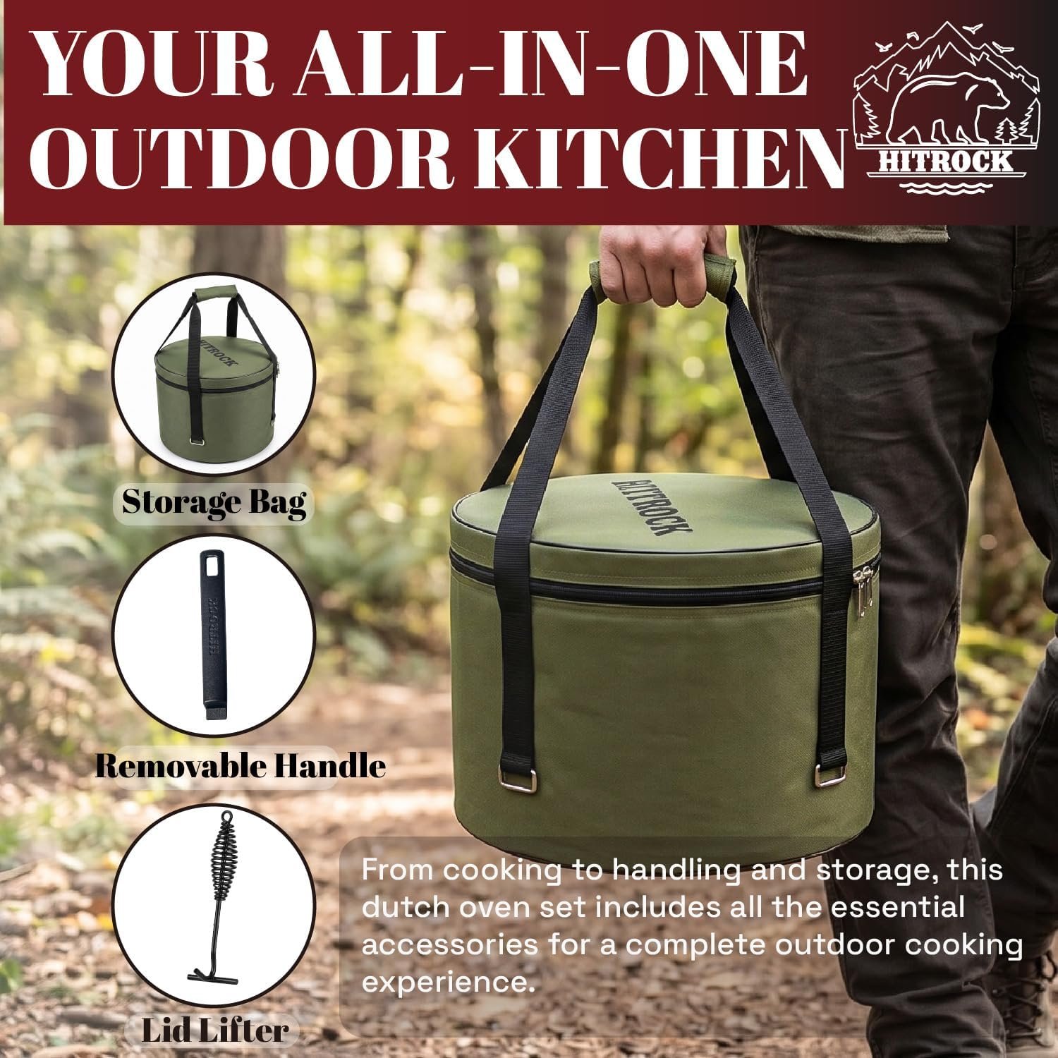 HITROCK 5QT Cast Iron Camp Dutch Oven - Image 3