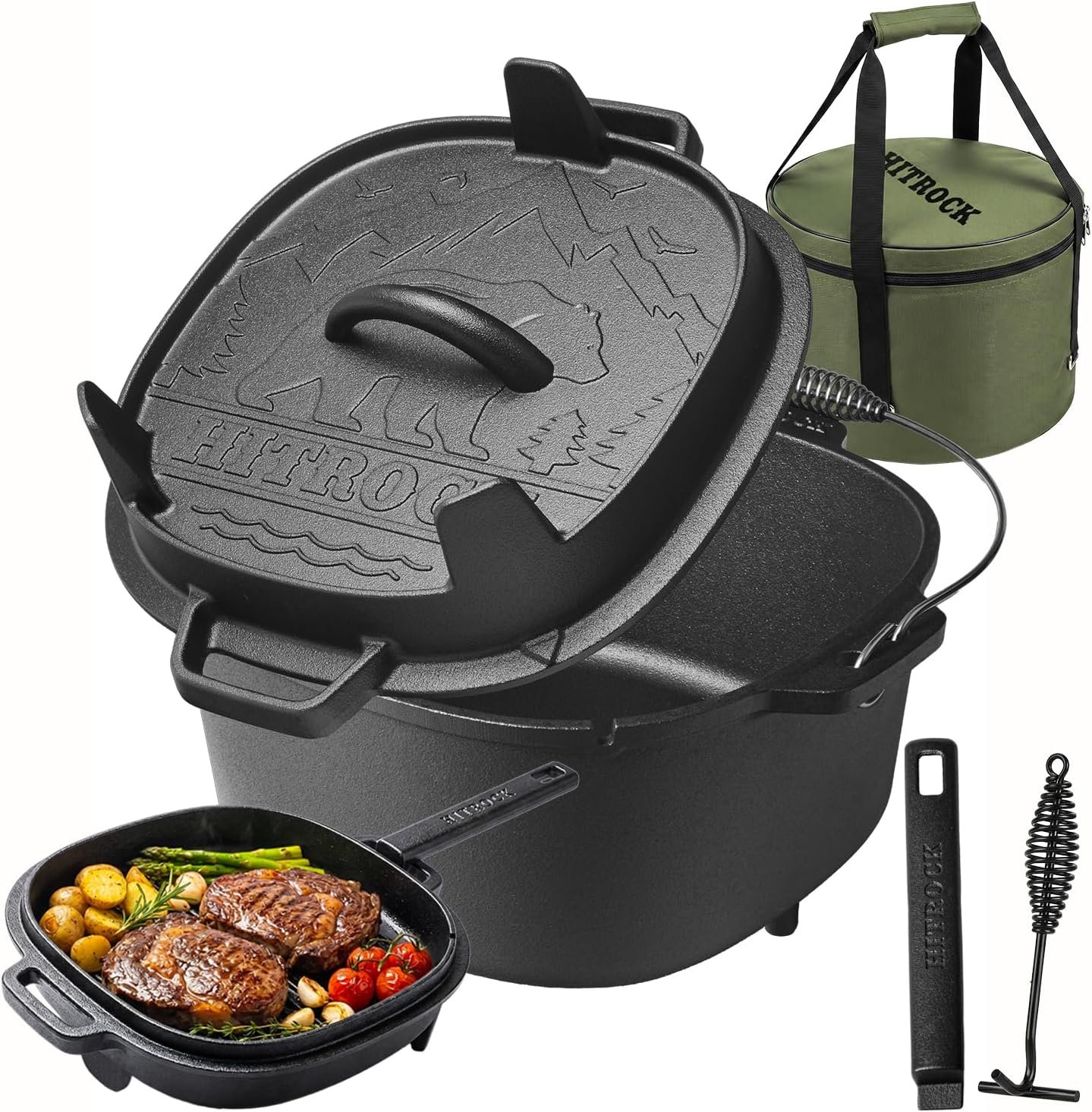 HITROCK 5QT Cast Iron Camp Dutch Oven