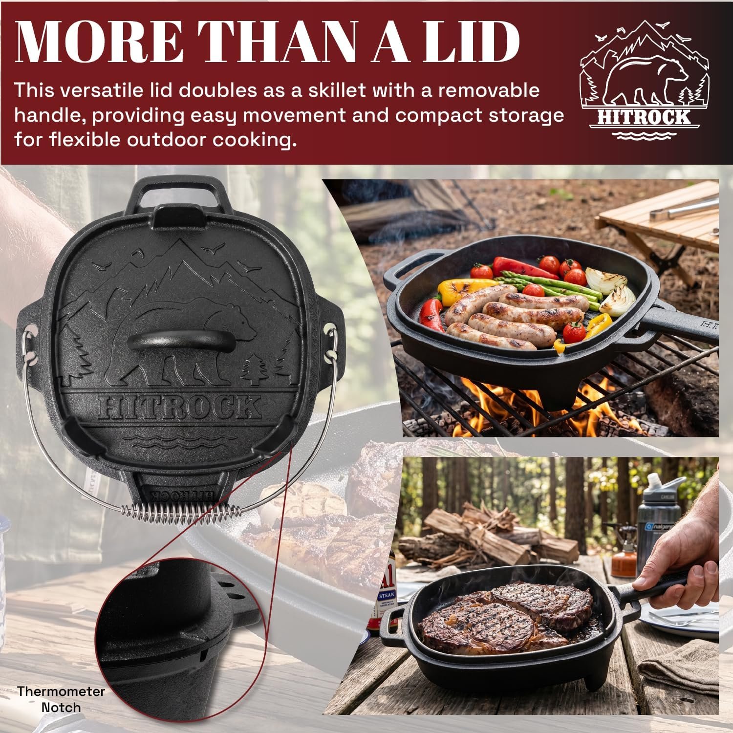 HITROCK 5QT Cast Iron Camp Dutch Oven - Image 2